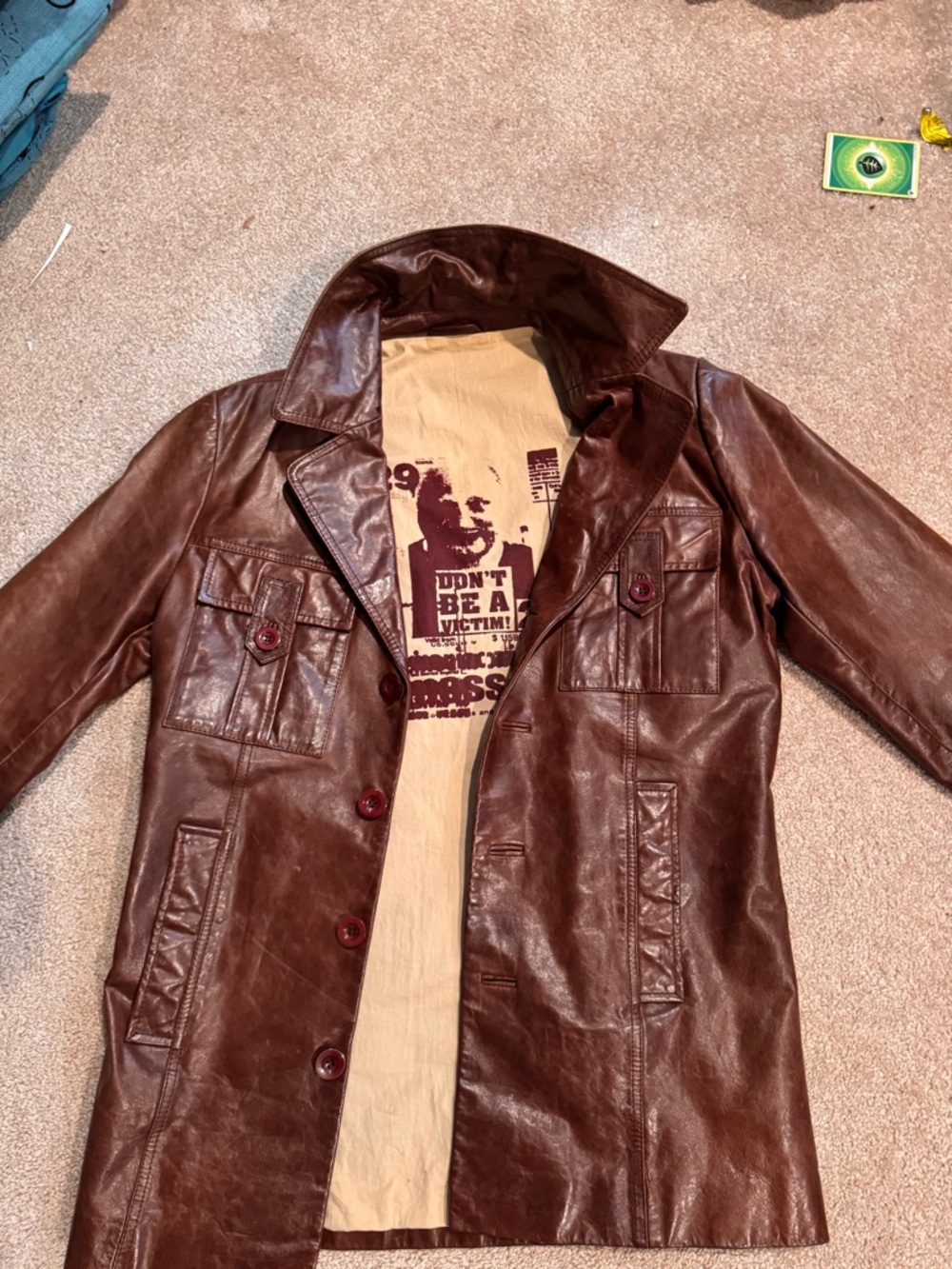 William Rast Brown Leather Bomber Jacket with Tan Lining